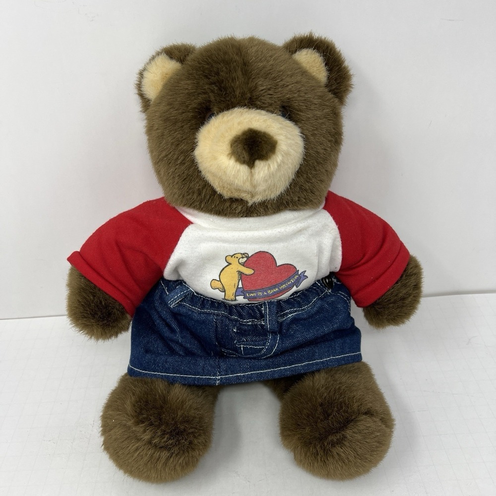 Vintage Build A Bear Brown Teddy 13"‎ Plush Denim Skirt Outfit Classic Toy 1997